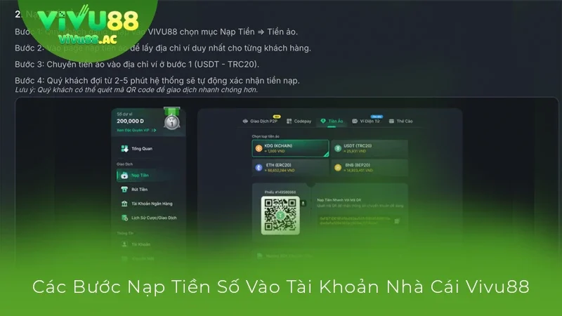 Các bước nạp tiền ảo vào tài khoản nhà cái vivu88