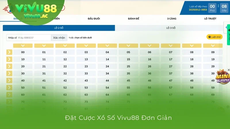 Đặt cược xổ số Vivu88 đơn giản
