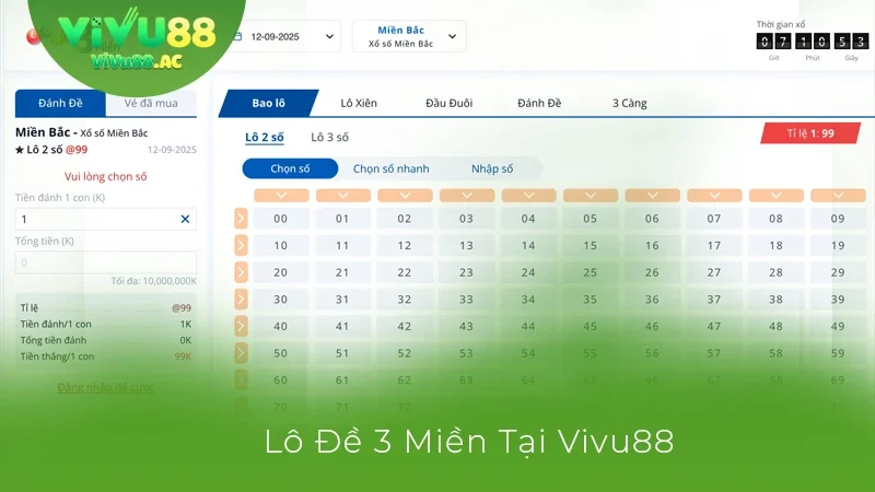 Vivu88 sở hữu lô đề 3 miền hấp dẫn cho bet thủ trải nghiệm